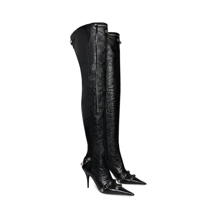 Women Boots and Ankle Boots Balenciaga Cagole 90mm Overtheknee Boot In Black