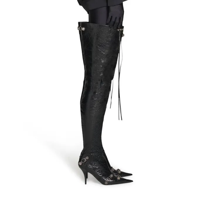 Women Boots and Ankle Boots Balenciaga Cagole 90mm Overtheknee Boot In Black