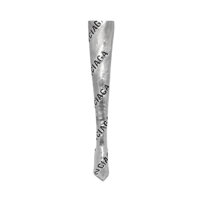 Women Boots and Ankle Boots Balenciaga Knife 110mm Overtheknee Allover Logo In Silver