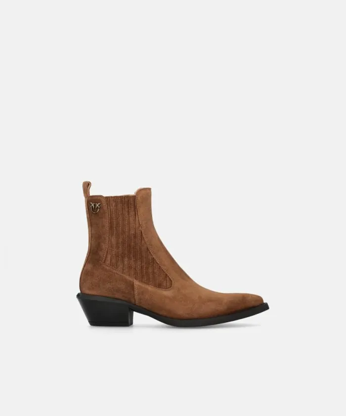 Women Boots Pinko Cowboy Ankle Boots In Suede Laminated Gold
