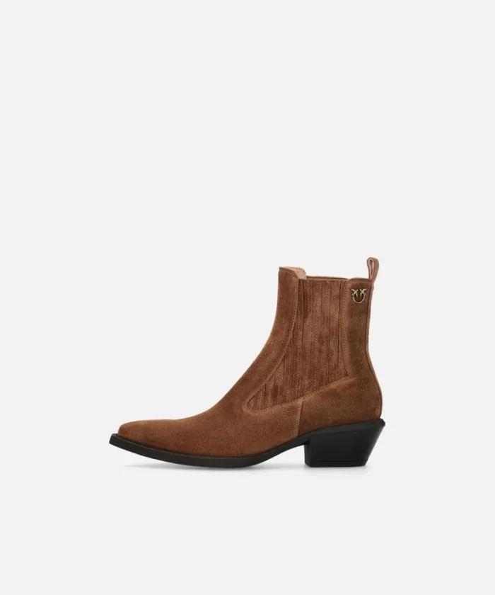 Women Boots Pinko Cowboy Ankle Boots In Suede Laminated Gold Women Boots Pinko Cowboy Ankle Boots In Suede Laminated Gold