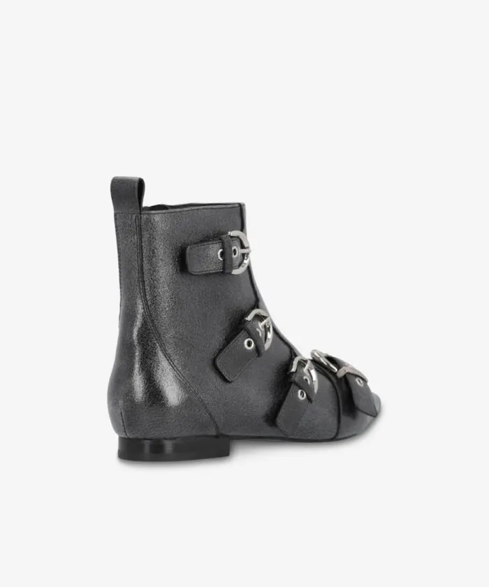 Women Boots Pinko Pointedtoe Leather Ankle Boots With Buckles Limo Black Women Boots Pinko Pointedtoe Leather Ankle Boots With Buckles Limo Black