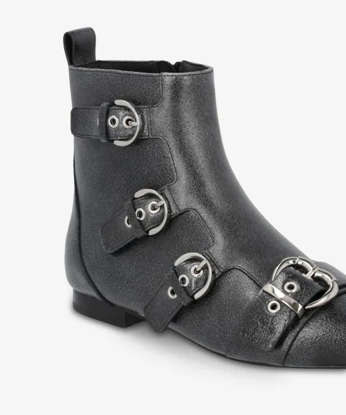 Women Boots Pinko Pointedtoe Leather Ankle Boots With Buckles Limo Black Women Boots Pinko Pointedtoe Leather Ankle Boots With Buckles Limo Black