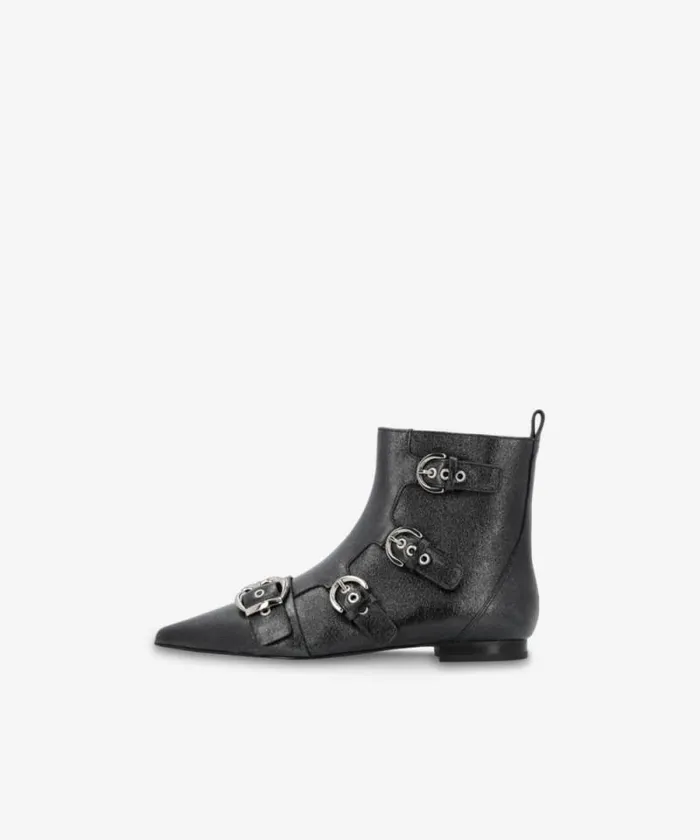 Women Boots Pinko Pointedtoe Leather Ankle Boots With Buckles Limo Black Women Boots Pinko Pointedtoe Leather Ankle Boots With Buckles Limo Black