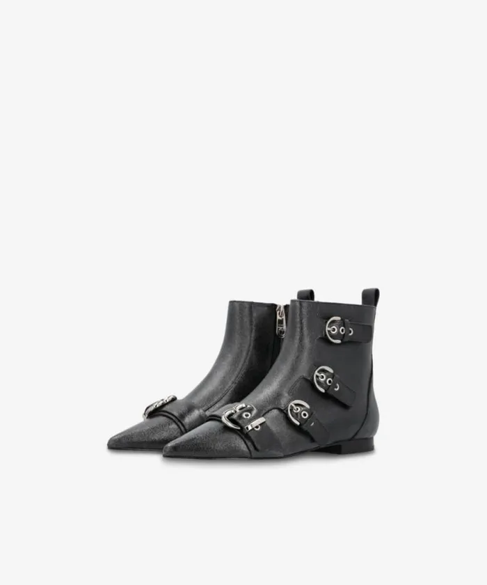 Women Boots Pinko Pointedtoe Leather Ankle Boots With Buckles Limo Black Women Boots Pinko Pointedtoe Leather Ankle Boots With Buckles Limo Black