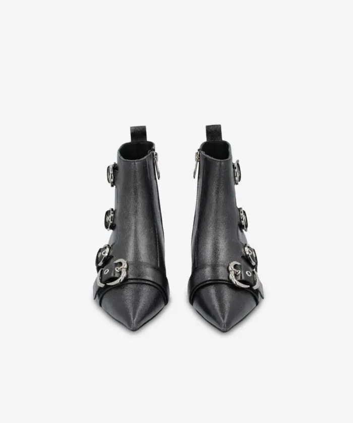 Women Boots Pinko Pointedtoe Leather Ankle Boots With Buckles Limo Black Women Boots Pinko Pointedtoe Leather Ankle Boots With Buckles Limo Black