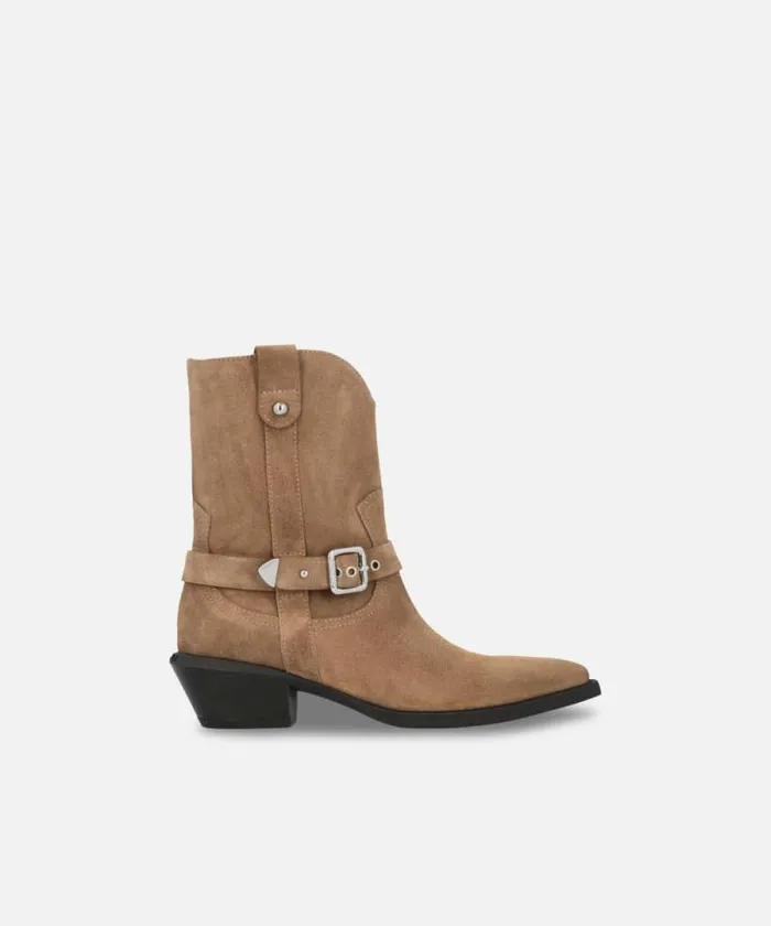 Women Boots Pinko Texanstyle Suede Ankle Boots With Heel Brown