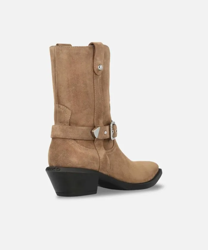 Women Boots Pinko Texanstyle Suede Ankle Boots With Heel Brown Women Boots Pinko Texanstyle Suede Ankle Boots With Heel Brown