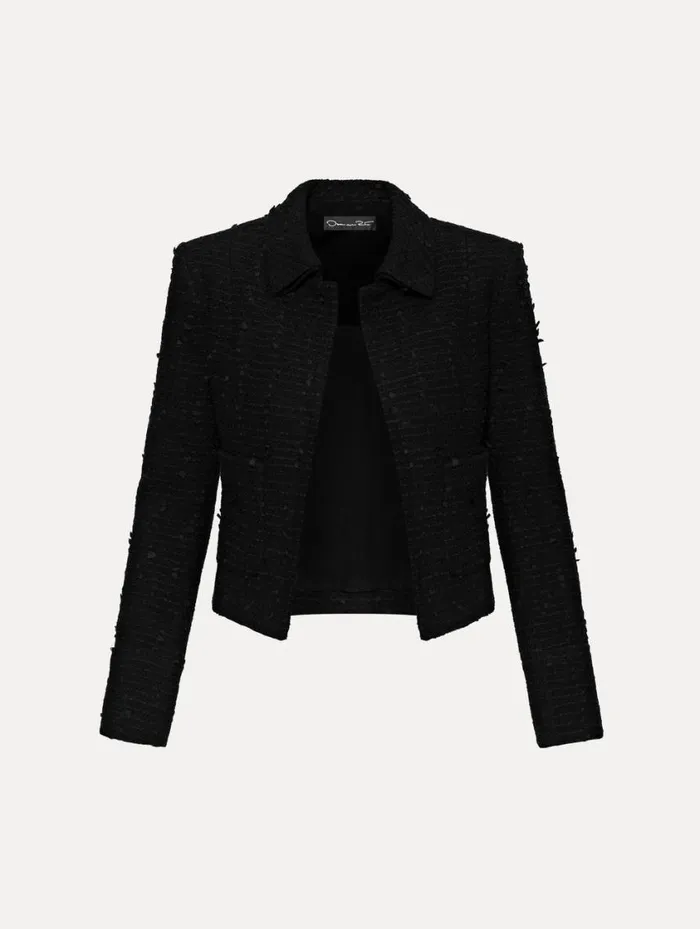 Women Boucle Tweed Jacket Black Oscar De La Renta Jackets and Coats