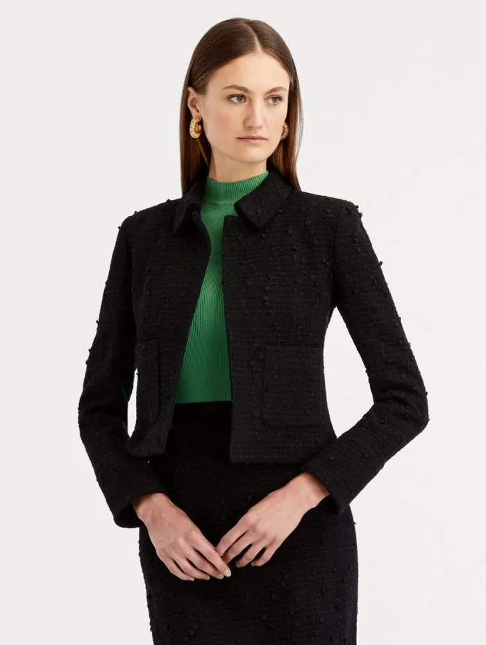 Women Boucle Tweed Jacket Black Oscar De La Renta Jackets and Coats