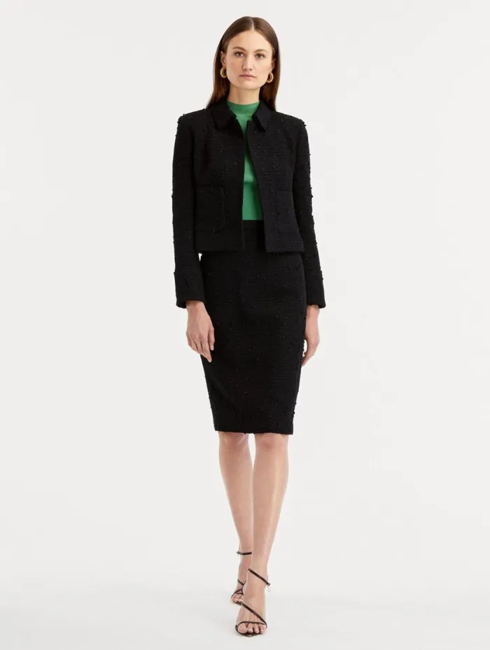 Women Boucle Tweed Jacket Black Oscar De La Renta Jackets and Coats