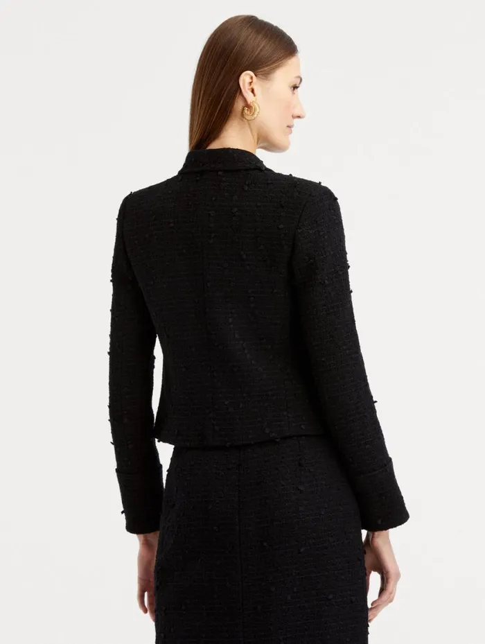 Women Boucle Tweed Jacket Black Oscar De La Renta Jackets and Coats