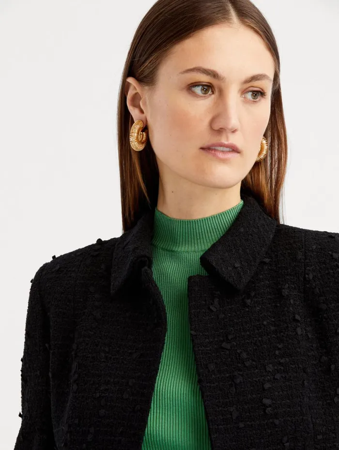 Women Boucle Tweed Jacket Black Oscar De La Renta Jackets and Coats
