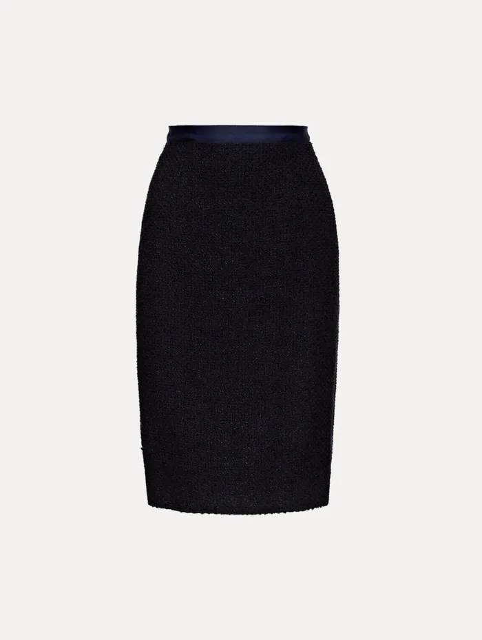 Women Boucle Tweed Pencil Skirt Dark Navy Oscar De La Renta Pants and Skirts