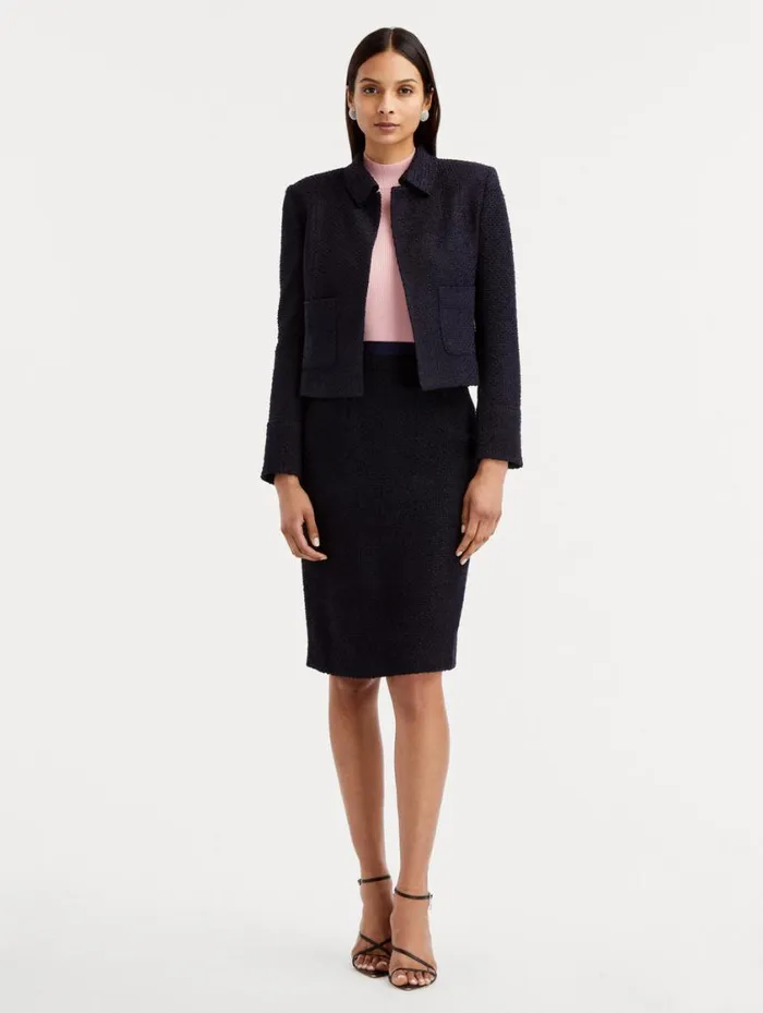 Women Boucle Tweed Pencil Skirt Dark Navy Oscar De La Renta Pants and Skirts Women Boucle Tweed Pencil Skirt Dark Navy Oscar De La Renta Pants and Skirts