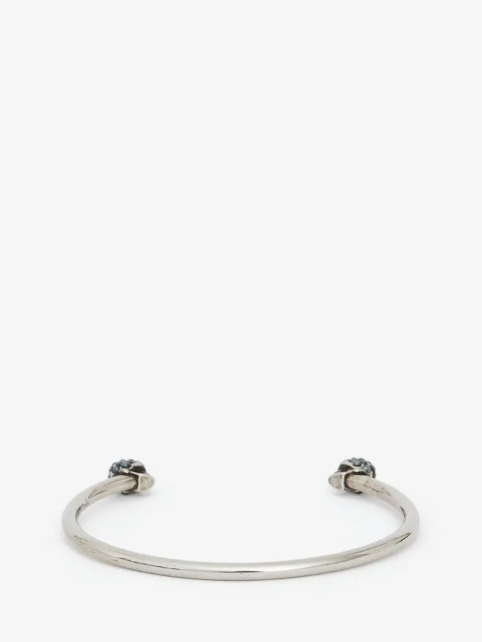 Women Bracelets Alexander McQueen Thin Twin Skull Bracelet Silver