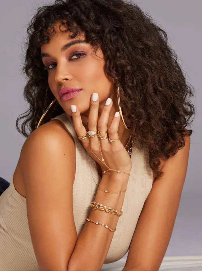 Women Bracelets Jessica Simpson Demi Fine Hand Chain In Jeweled Gold