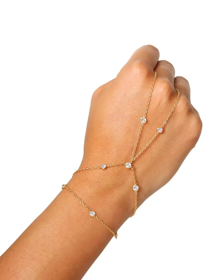 Women Bracelets Jessica Simpson Demi Fine Hand Chain In Jeweled Gold