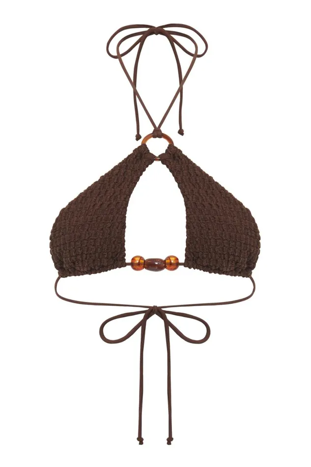 Women Brown Zig Zag Knit Halter Bikini Top Jaded London Bikini Tops