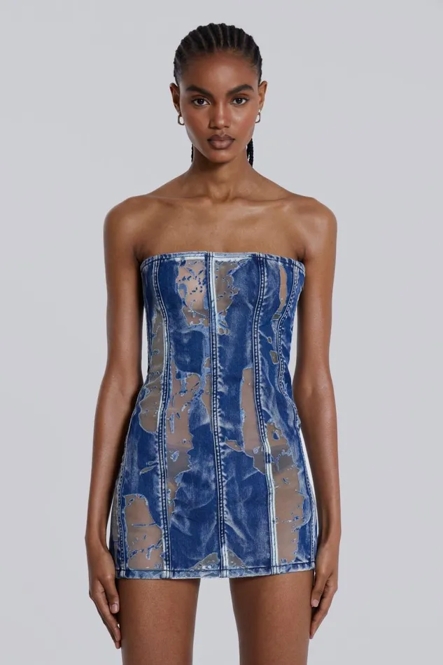 Women Burnout Denim Corset Mini Dress Jaded London Mini Dresses