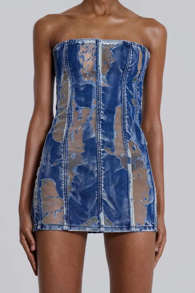 Women Burnout Denim Corset Mini Dress Jaded London Mini Dresses