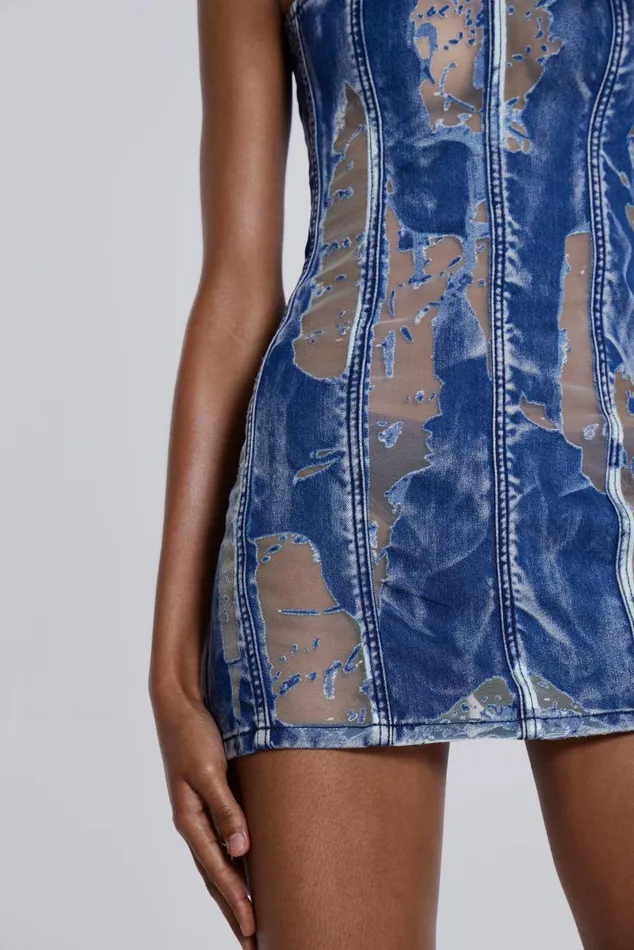 Women Burnout Denim Corset Mini Dress Jaded London Mini Dresses
