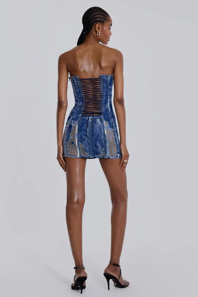 Women Burnout Denim Corset Mini Dress Jaded London Mini Dresses