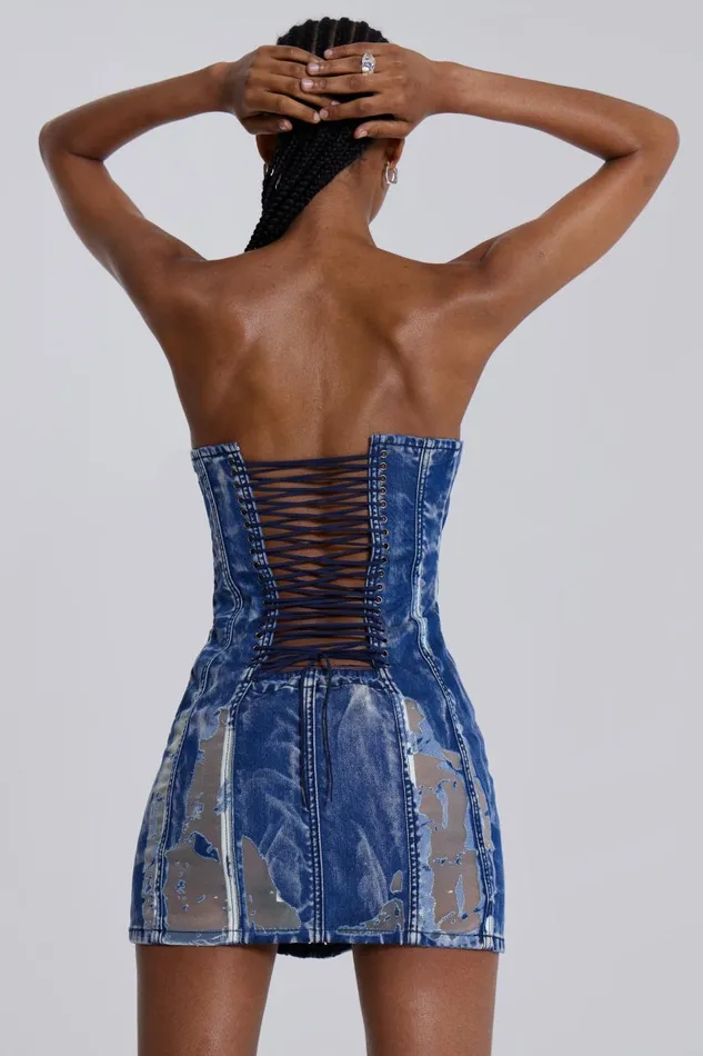 Women Burnout Denim Corset Mini Dress Jaded London Mini Dresses
