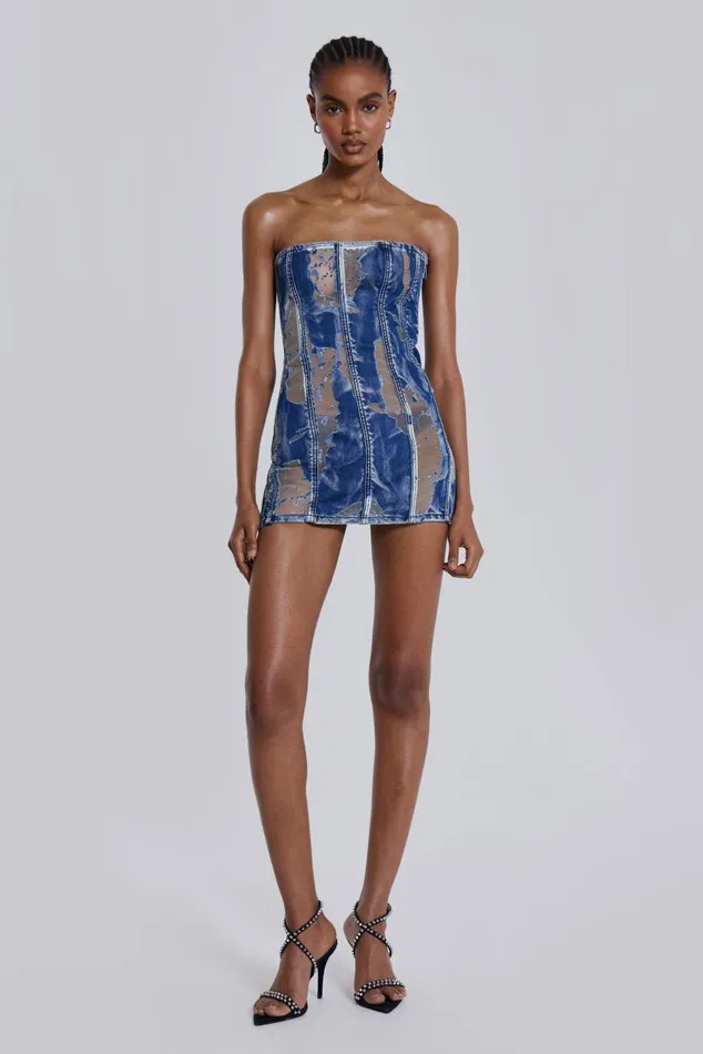 Women Burnout Denim Corset Mini Dress Jaded London Mini Dresses