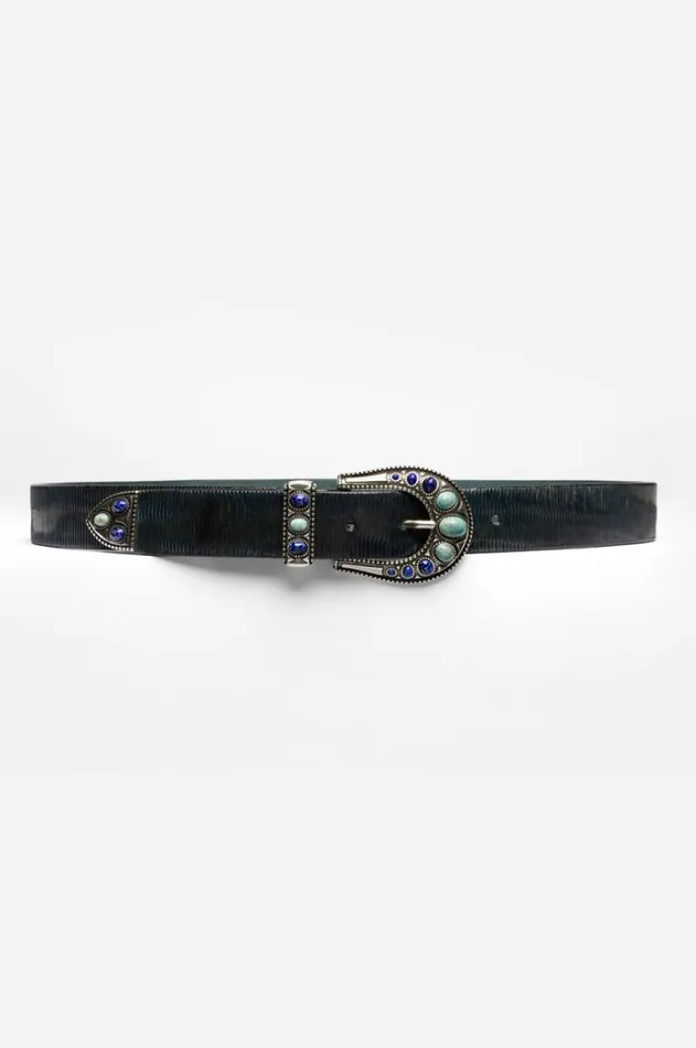 Women Calcolo Italian Leather Belt Navy Johnny Was Belts