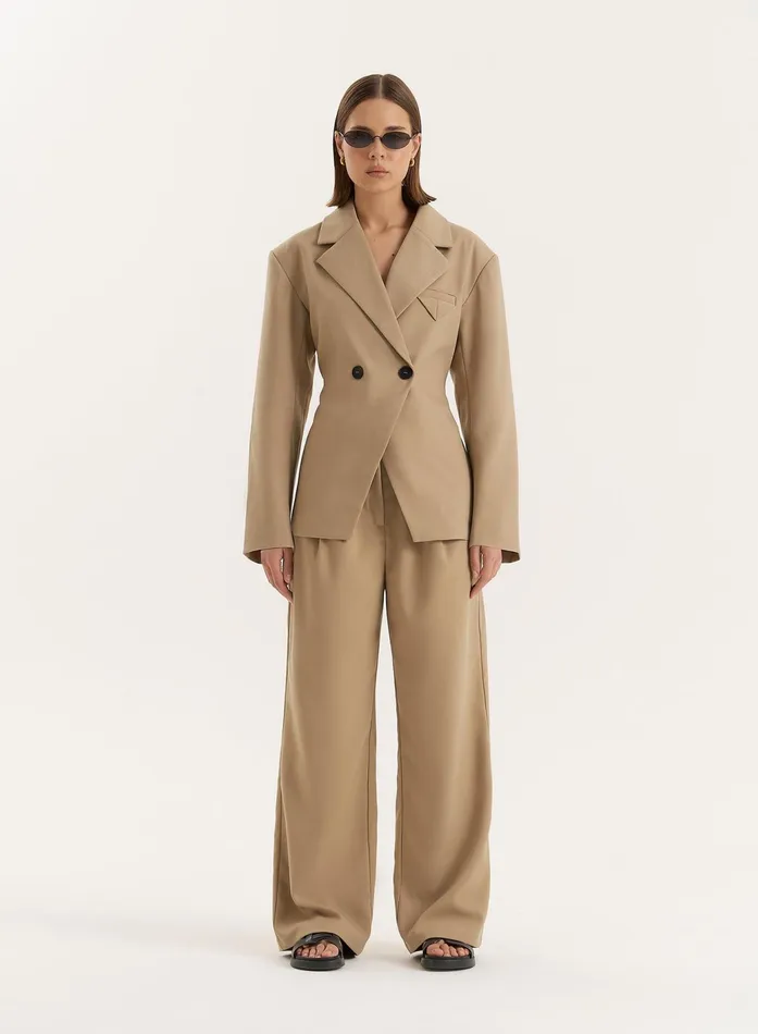 Women Camel Cinched Waist Tailored Blazer Reese 4th and Reckless Blazers