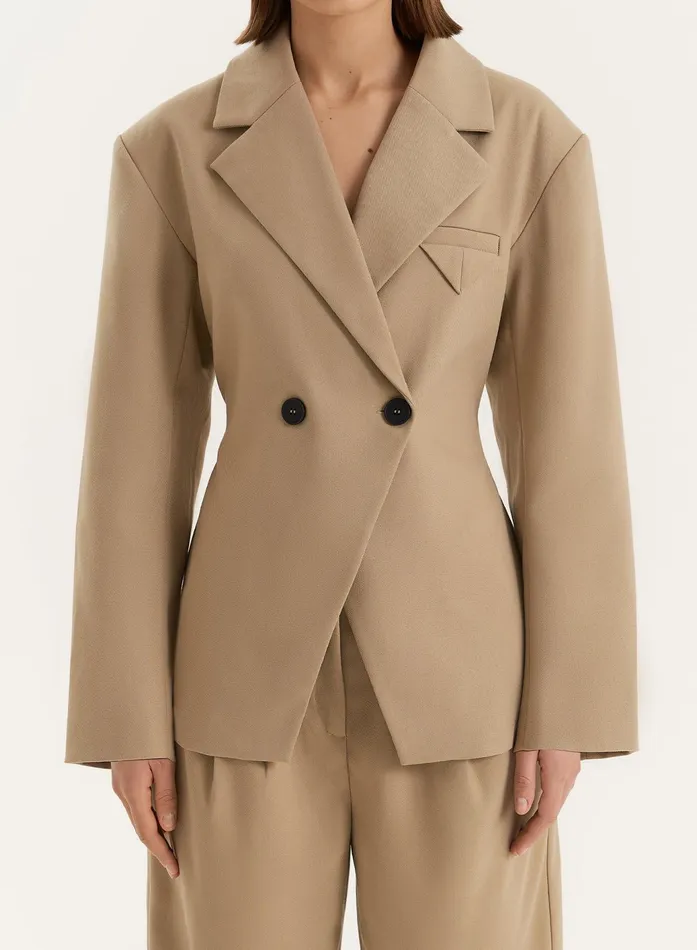 Women Camel Cinched Waist Tailored Blazer Reese 4th and Reckless Blazers