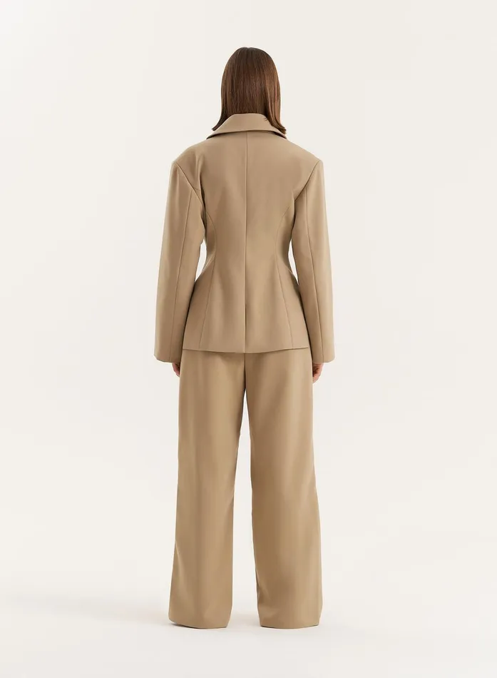 Women Camel Cinched Waist Tailored Blazer Reese 4th and Reckless Blazers