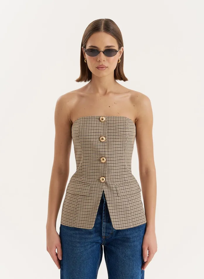 Women Check Print Button Front Corset Saskia 4th and Reckless Tops