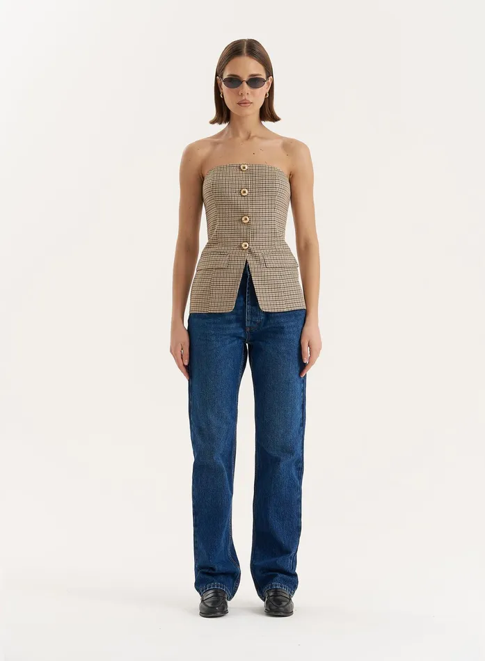 Women Check Print Button Front Corset Saskia 4th and Reckless Tops