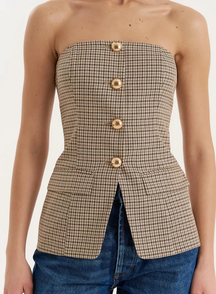 Women Check Print Button Front Corset Saskia 4th and Reckless Tops