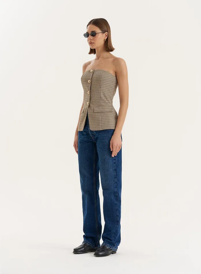 Women Check Print Button Front Corset Saskia 4th and Reckless Tops