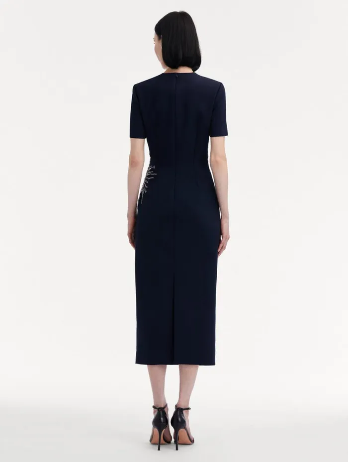 Women Chrysanthemum Crystal Embroidered Pencil Dress Navy Oscar De La Renta Dresses Women Chrysanthemum Crystal Embroidered Pencil Dress Navy Oscar De La Renta Dresses