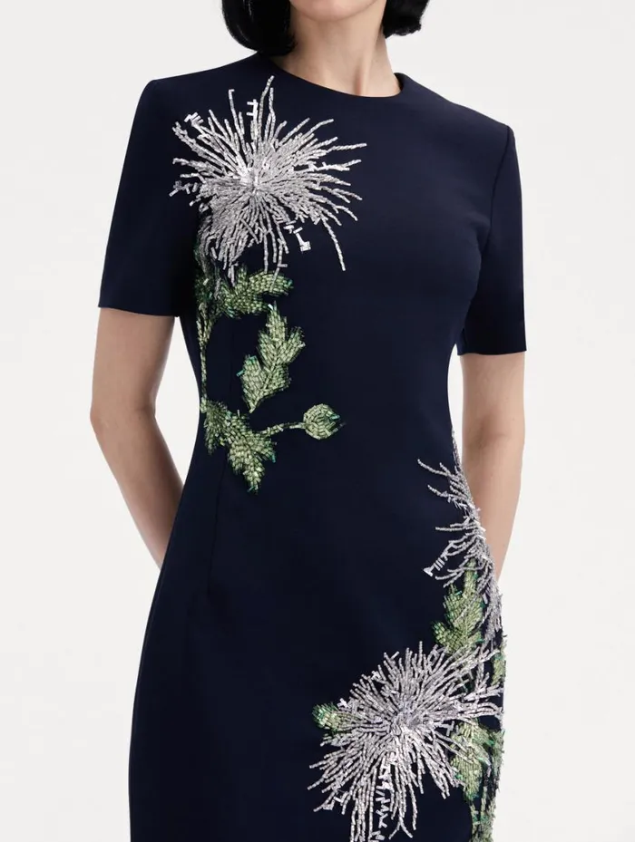 Women Chrysanthemum Crystal Embroidered Pencil Dress Navy Oscar De La Renta Dresses Women Chrysanthemum Crystal Embroidered Pencil Dress Navy Oscar De La Renta Dresses