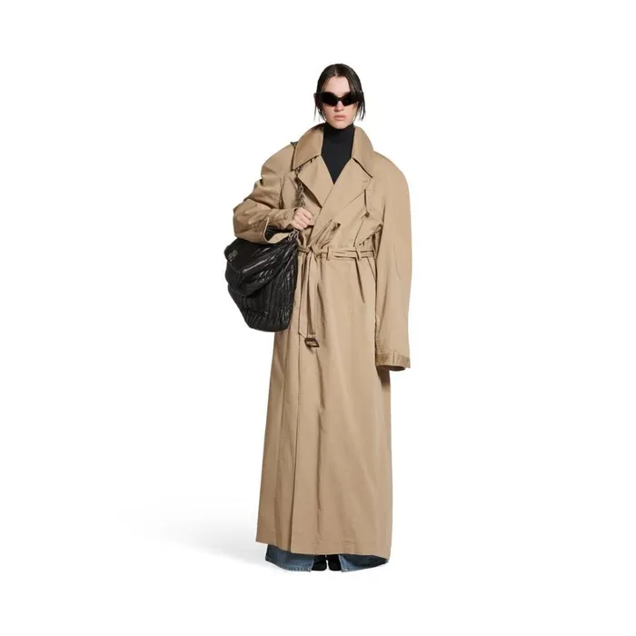 Women Coats and Jackets Balenciaga Maxi Deconstructed Trench Coat In Dark Beige