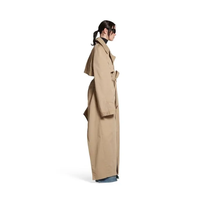 Women Coats and Jackets Balenciaga Maxi Deconstructed Trench Coat In Dark Beige