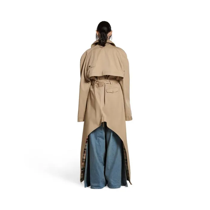 Women Coats and Jackets Balenciaga Maxi Deconstructed Trench Coat In Dark Beige