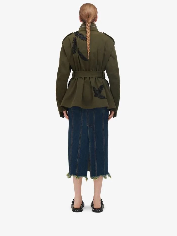 Women Coats And Outerwear Alexander McQueen Feather Embroidery Parka Jacket Khaki