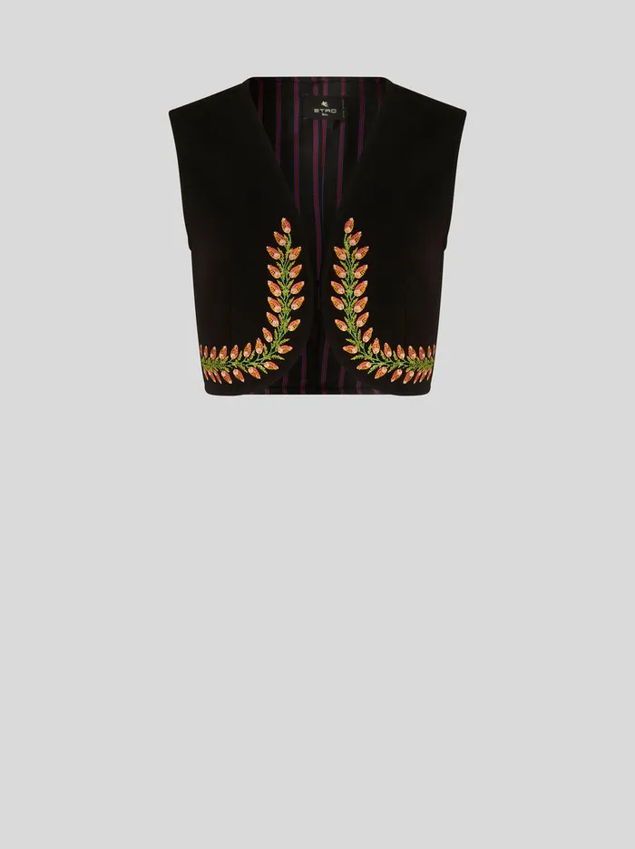 Women Cropped Waistcoat With Foliage Embroidery Etro Jackets
