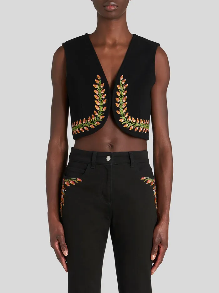 Women Cropped Waistcoat With Foliage Embroidery Etro Jackets