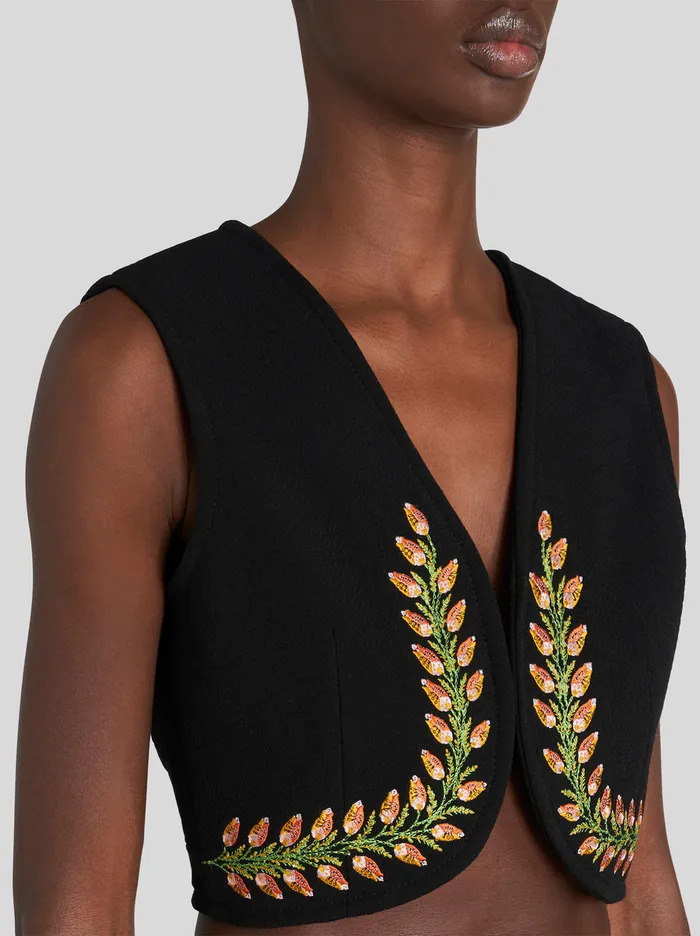 Women Cropped Waistcoat With Foliage Embroidery Etro Jackets