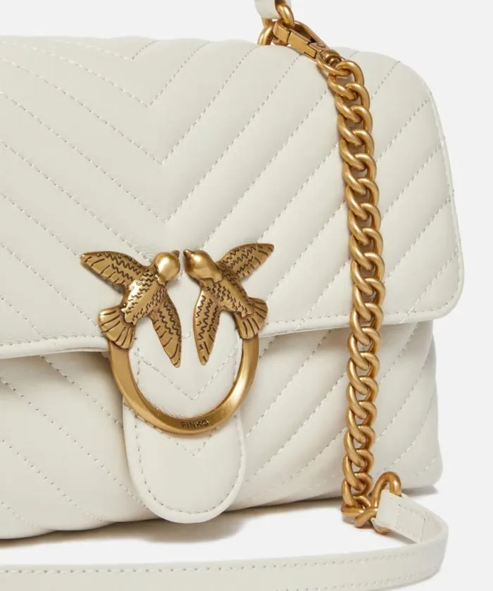 Women Crossbody Bags Pinko Classic Lady Love Bag Puff Chevron Whitewhiteantique Gold