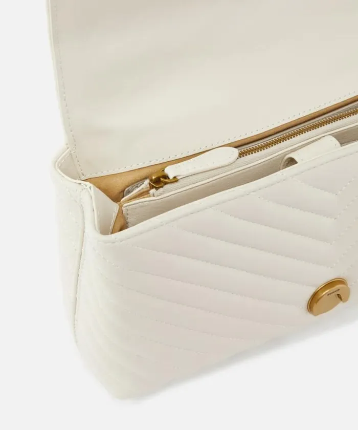 Women Crossbody Bags Pinko Classic Lady Love Bag Puff Chevron Whitewhiteantique Gold