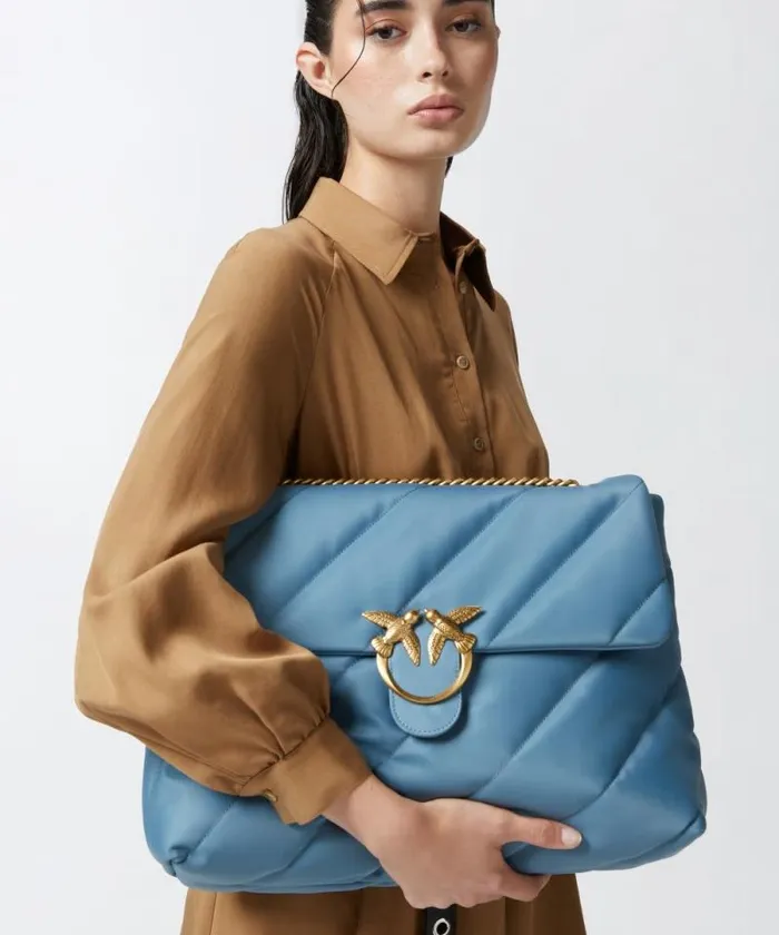 Women Crossbody Bags Pinko Large Quilted Recycled Fabric Love Bag Lightblueantique Gold Women Crossbody Bags Pinko Large Quilted Recycled Fabric Love Bag Lightblueantique Gold