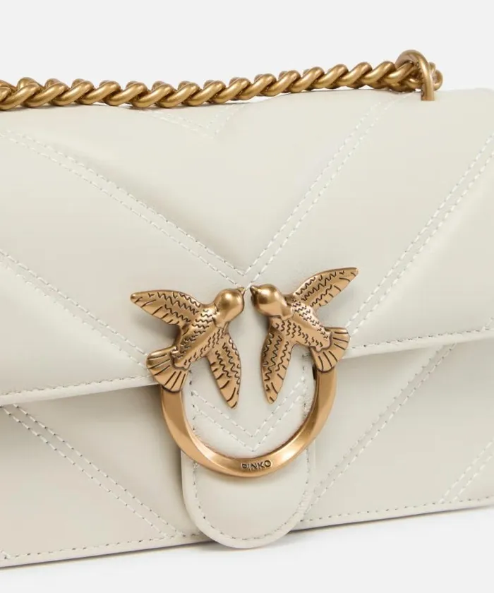Women Crossbody Bags Pinko Love Bag Mini Chevronquilted Nappa Leather Crossbody Bag Whitewhiteantique Gold